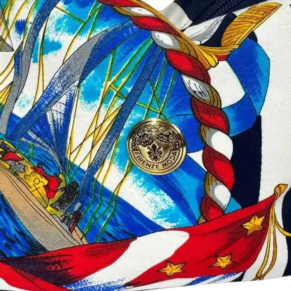 Vintage Aronni Romana Sailing Flag Print Handbag Nautical Florence Italy Navy - Picture 3 of 14